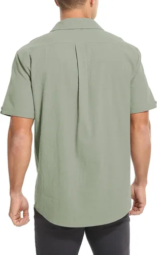 Vista 4 de TUREFACE Camisas casuales con botones para hombre, camisa de vestir de algodón de manga corta