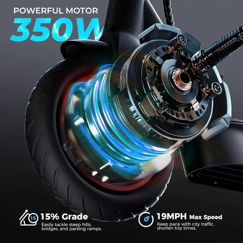 Vista 2 de iScooter Scooter eléctrico 2025, rango máximo de 18 millas, velocidad máxima de 19 mph, scooter eléctrico plegable con neumático sólido de 8.5