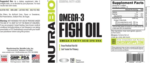 Vista 5 de NutraBio Suplementos de aceite de pescado Omega 3, 2,000 mg, 150 cápsulas blandas - Suplemento de ácidos grasos EPA DHA Omega 3 para ayudar a