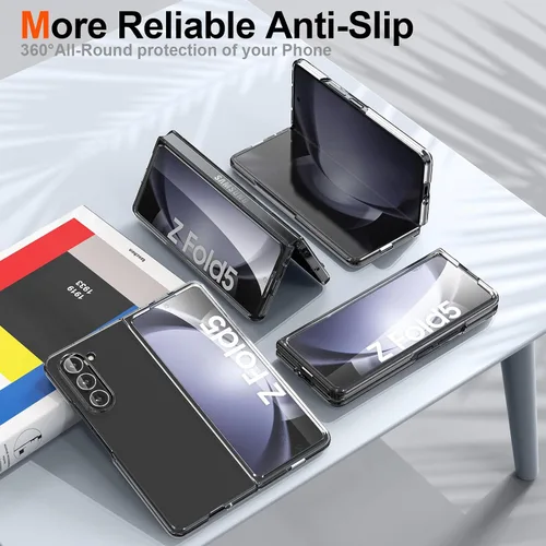 Vista 6 de Foluu Funda transparente para Samsung Galaxy Z Fold 5 con protector de pantalla frontal integrado, resistente a los arañazos, carcasa protectora