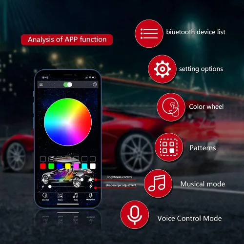 Vista 2 de Luces interiores de automóvil, 13 en 1 iluminación ambiental RGB multicolor, tira de alambre EL, tubo de neón de fibra óptica de 12 V, modo