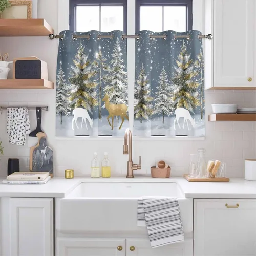 Vista 87 de Libaoge Cortinas de Navidad para cocina, dormitorio, juego de 2 paneles, diseño de muñeco de nieve de Navidad, cortinas de invierno con copos