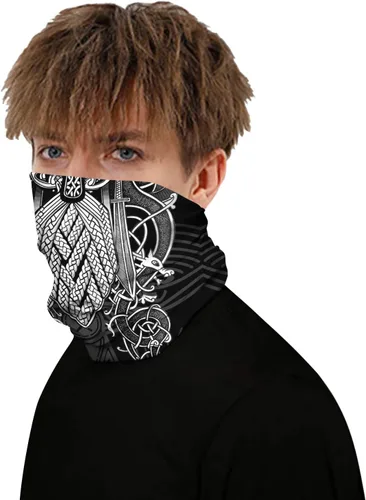 Vista 4 de GLUDEAR Máscara facial vikingo con estampado 3D de calavera y rayos UV, bandana sin costuras, bandana multifuncional para el cuello, para mujeres
