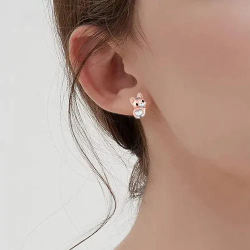 Vista 5 de Aretes de plata de ley 925, diseño de perro corgi/perro salchicha/perro perrito kawaii, regalos para mujeres, amantes de los perros