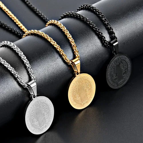 Vista 2 de Medalla de San Cristóbal Patrón de San Viajeros católico con colgante de medalla para hombres y niños regalo religioso