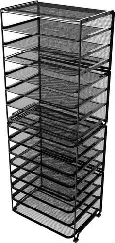 Vista 2 de Simple Trending – Organizadores de archivos de escritorio de 8 niveles, juego de 2, de malla metálica para oficina o escuela, color negro