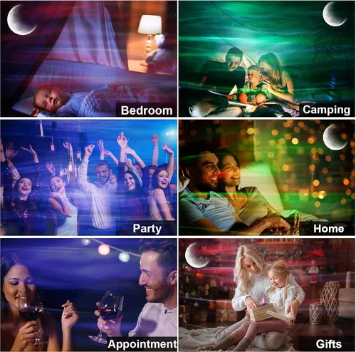 Vista 7 de Aurora - Proyector de luz de estrella con luna, proyector de luces de galaxia con control remoto, proyector de luz de cielo nocturno Bluetooth