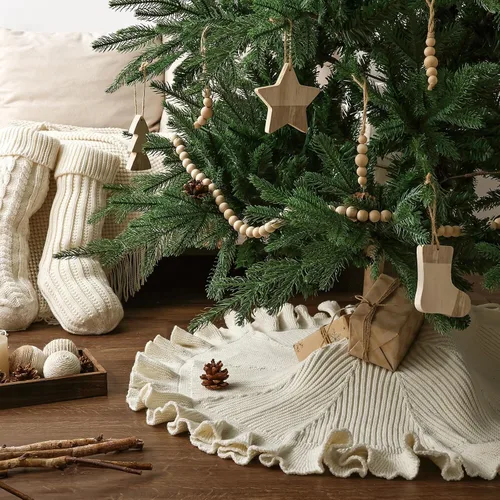Vista 5 de Falda de árbol de Navidad de 36 pulgadas: falda de árbol de 6 pies para árbol de 6 pies, falda de árbol pequeño blanco crema con borde con volantes
