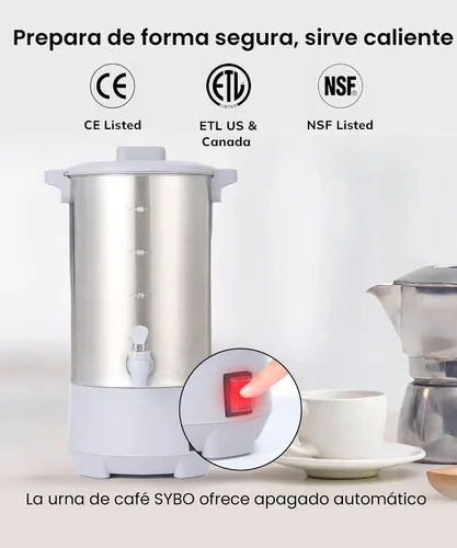 Vista 5 de [Usado] SYBO Urna de café de 45 tazas, cafetera de percolado de acero inoxidable de grado comercial, filtro extraíble, fácil de limpiar, urna
