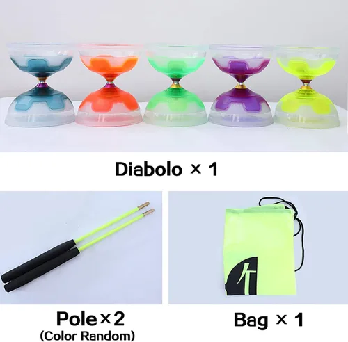 Vista 4 de Juego de diábolo yoyo chino, triple rodamientos Diábolo, yoyos chinos, diábolo LED colorido con palos de diablo, cuerda de diábolo y bolsa de red