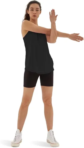 Vista 5 de sissycos Camisetas deportivas sin mangas con espalda cruzada para mujer, ajuste holgado