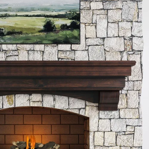 Vista 8 de MANTELSDIRECT Mantels Direct Salem - Repisa de Chimenea de Madera con Ménsulas Arqueadas - Cerezo 48 Pulgadas Estante Rústico de Madera de Pino