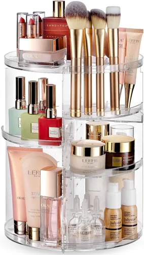 Vista 11 de Organizador de maquillaje giratorio de 360 grados – Altura ajustable y totalmente giratorio. El organizador de cosméticos perfecto para el tocador