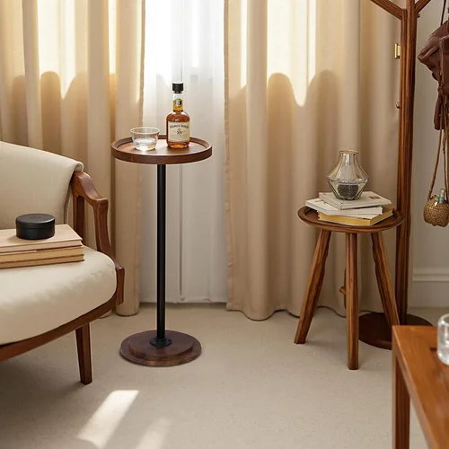 Vista 2 de Home Dector - Mesa auxiliar para sofá, mesa pequeña para bebidas para espacios pequeños, mesa auxiliar de café con patas de madera para sala