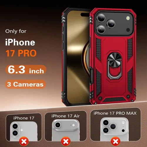 Vista 6 de Korecase Funda para iPhone 17 Pro con soporte de anillo, grado militar, resistente, a prueba de golpes, protección de cuerpo completo para Apple