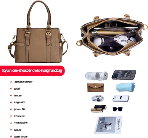 Vista 3 de Bolsos de mano de cuero de moda para mujer, bolso de hombro, asa superior, bolso de otoño