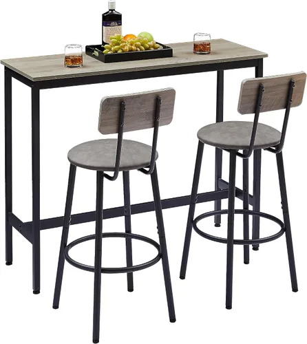 Vista 15 de Juego de mesa de comedor para 2, mesa de bar y sillas para 2, juego de mesa de bar pequeña de 3 piezas con 2 taburetes, parte superior de mármol