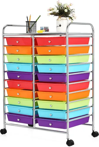 Vista 13 de GOFLAME Carro de Almacenamiento con Ruedas de 12 Cajones, Carro Organizador Multifuncional para Arte y Manualidades, Carro de Almacenamiento