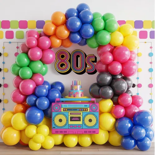 Vista 7 de Kit de Arco de Guirnalda de Globos para Fiesta de los 90 y 80, Decoraciones Temáticas de Fiesta de los 90 y 80 con Globos de Estrella de Follaje