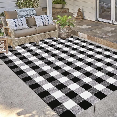 Vista 21 de Bottalive Alfombra de Navidad a Cuadros para Exteriores, 2' x 4'3'' Roja y Negra a Cuadros, Alfombra de Área para Interiores/Exteriores, Alfombra
