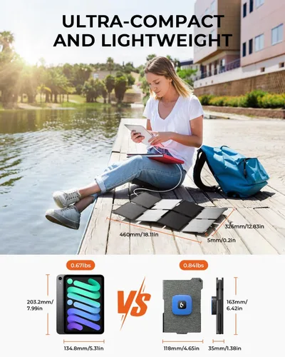 Vista 2 de [Tamaño de bolsillo] BigBlue Cargador de panel solar portátil de 25 W, cargador solar plegable con puertos USB-A y USB-C, panel solar impermeable