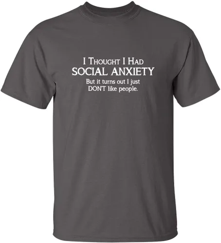 Vista 14 de Camiseta divertida con texto sarcástico en inglés: "Social Anxiety Like People Graphic Novelty" Negro
