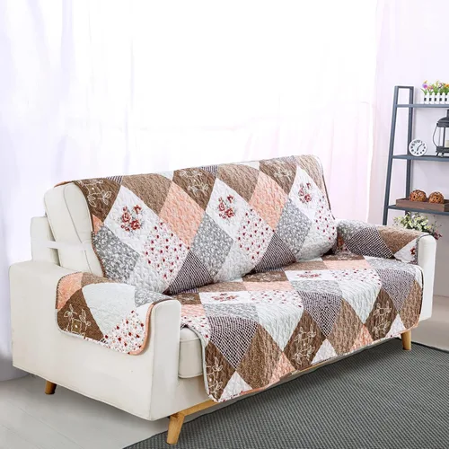 Vista 2 de Yiran - Funda de sofá floral con diseño de patchwork, funda de sofá suave de microfibra para mascotas y niños, con partículas antideslizantes