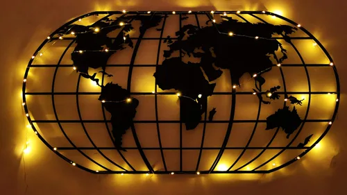 Vista 6 de Tubibu Arte de pared moderno, 100% metal, globo metálico del mapa del mundo, tamaño (23.6 x 47.2 pulgadas), colgante de pared para sala de estar