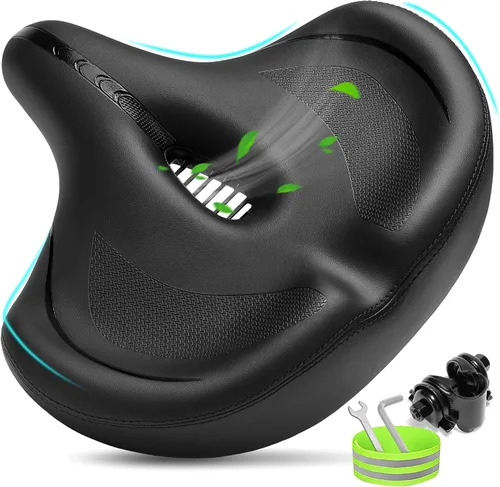 Vista 9 de CDYWD Asiento de bicicleta de gran tamaño para hombres y mujeres, cojín de asiento de bicicleta extra ancho, cómodo acolchado suave, asiento de Azul