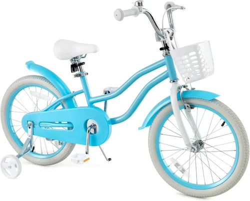 Vista 9 de COSTWAY Bicicleta para niños de 12, 14, 16, 18 pulgadas, bicicleta para niños con ruedas de entrenamiento, frenos de mano y posavasos, sillín