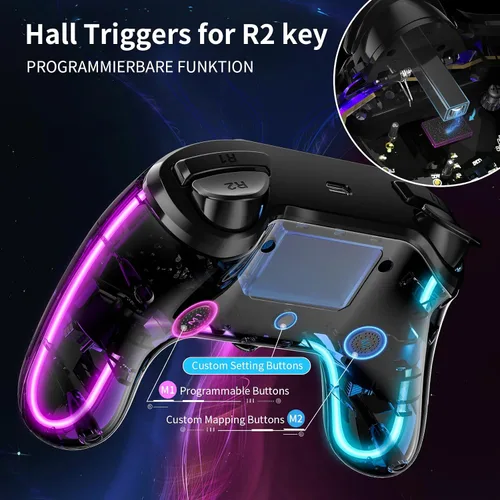 Vista 2 de BRHE Wireless PS4Controller with Hall Trigger Compatible with PS4SlimPro with Dual Vibration6-Axis Motion SensorRGB LED LightsProgramming Funtion