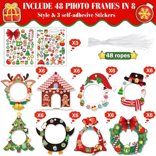 Vista 3 de Zhanmai 48 juegos de marcos de fotos navideños a granel, manualidades de Navidad, marcos de fotos, adornos colgantes de Papá Noel, muñeco de nieve