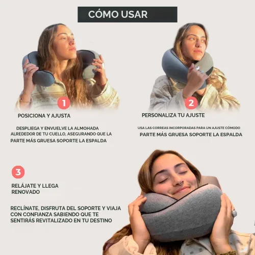 Vista 3 de FlyHugz® Almohada de viaje para el cuello Almohada cervical de espuma viscoelástica para mayor comodidad en el avión Diseño compacto