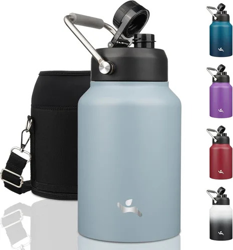 Vista 8 de Konokyo Jarra de medio galón con asa, botella de agua aislada de 64 onzas con bolsa de transporte, botella de metal de acero inoxidable al vacío