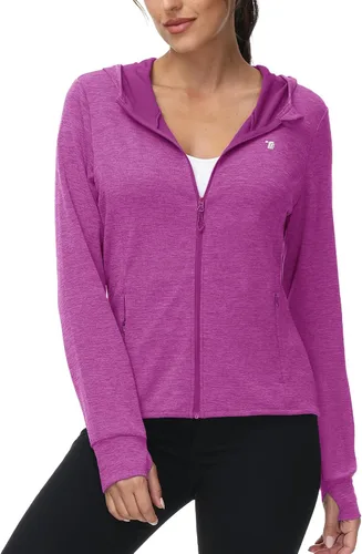 Vista 59 de TBMPOY Chaquetas con capucha y protección solar UPF 50+ para mujer, ligeras, de manga larga, para senderismo, exteriores, con cremallera completa