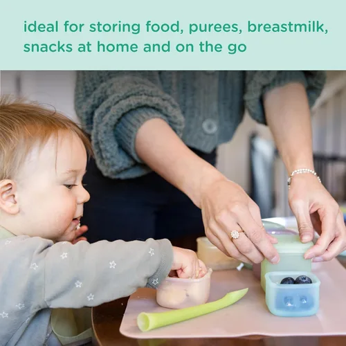 Vista 4 de Olababy Contenedores de Almacenamiento de Silicona Clear Sense 4 piezas para Alimentos de Bebé, Snacks, Fórmula, Puré, Salsa y Más Sin Micro