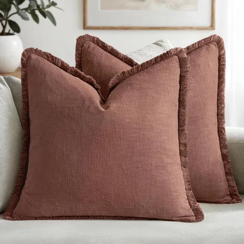 Vista 54 de MIULEE Juego de 2 fundas de almohada decorativas de lino neutro con flecos, fundas de cojín de estilo bohemio con borlas para sofá, cama, sala