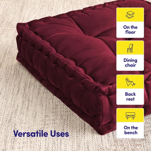 Vista 5 de Almohada de Piso Grande Cuadrada Acolchada Decorativa de 20" x 20" Tela de Terciopelo Sintético Relleno Ultra Grueso para Niños y Adultos, Paquete