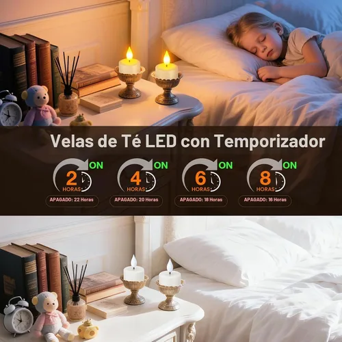 Vista 5 de PChero Paquete de 6 velas de té recargables con temporizador remoto, USB-C