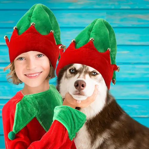 Vista 6 de Hicarer Kids Christmas Elf Costume Set Elf Dress up Santa's Helper Costume Xmas Suit with Elf Hat Shoes Gold Buckle Belt