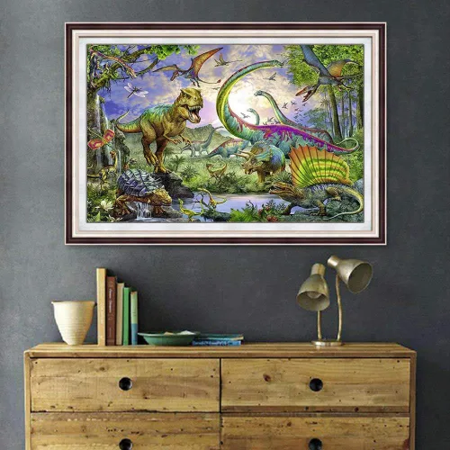Vista 6 de RUIFVJ Pintura artística de diamante para adultos y niños, kits de diamantes 5D para principiantes, bricolaje, dinosaurio, taladro completo, arte