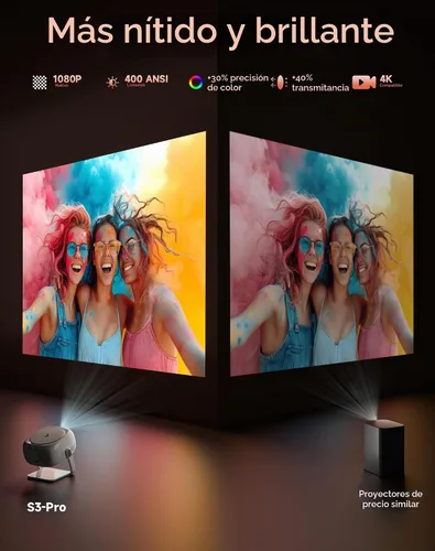 Vista 2 de Proyector Native HD 1080P con soporte 4K, WiFi 6, Bluetooth, diseño a prueba de polvo, enfoque motorizado, altavoz integrado, proyector inteligente