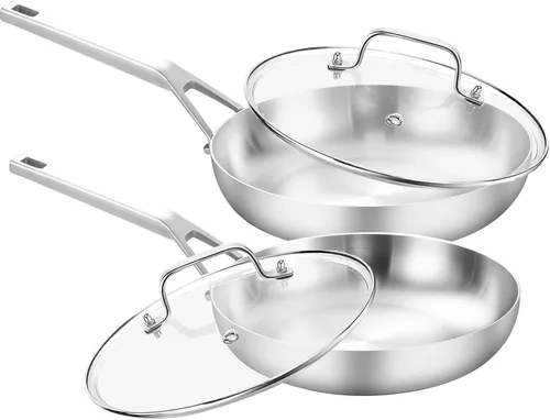 Vista 7 de Yeksum Sartén de acero inoxidable de triple capa completamente adherida de 8 pulgadas, sartenes para tortilla, sartén para huevos, sartén de chef