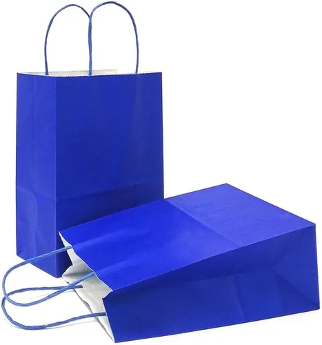 Vista 18 de AZOWA Bolsas de regalo mini de papel kraft con asas (Azul claro, 4x2.4x6, 25 piezas) Blue Color, Kraft Paper, Mini Size, 25 Pieces, Party Bags