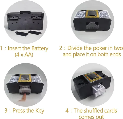 Vista 5 de Barajador Automático de Tarjetas, Máquina Barajadora de Póker Eléctrica Operada con Pilas para 1-2 Barajas, para Cartas de Juego/UNO