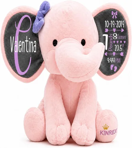 Vista 12 de Animal de peluche de elefante personalizado - Anuncio de estadísticas de nacimiento personalizadas, animales de peluche de elefante para bebés, baby
