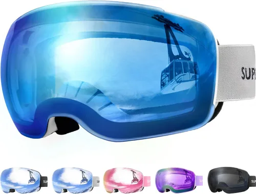 Vista 8 de Supertrip Gafas de esquí para adultos, lentes intercambiables antivaho para nieve, snowboard para hombres, mujeres y jóvenes