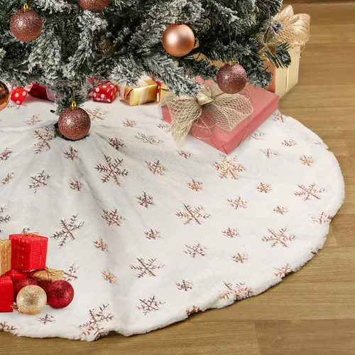Vista 9 de Falda de árbol de Navidad blanca pequeña de 24 pulgadas, falda de árbol de lentejuelas para árbol de lentejuelas, mini falda de árbol con purpurina