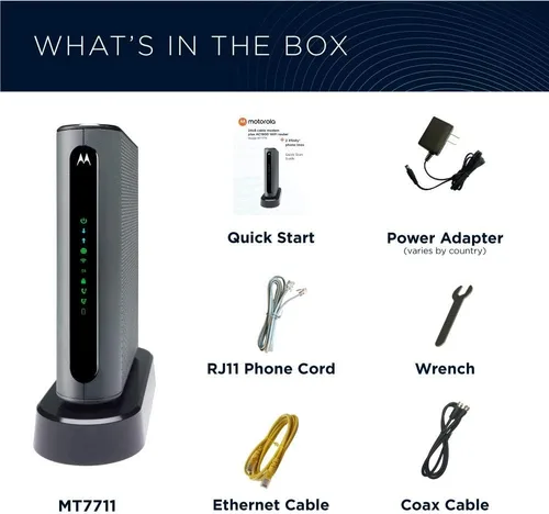 Vista 2 de Motorola MT7711 (24 x 8) Cable módem - Router de dos puertos de teléfono, módem DOCSIS 3.0, router Gigabit Wi-Fi de doble banda AC1900 para Comcast