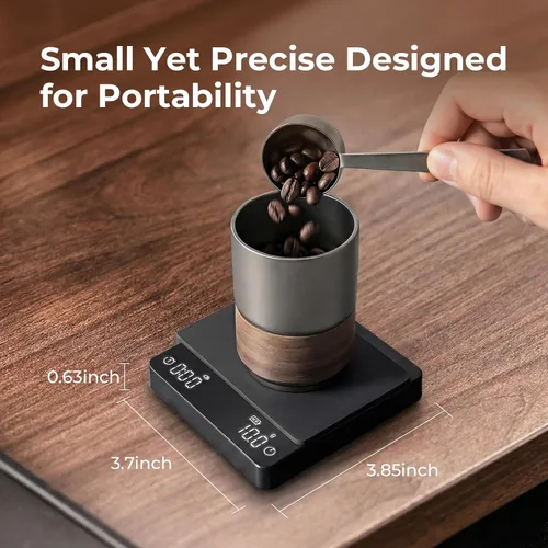 Vista 5 de Báscula de café mini con temporizador, báscula recargable USB-C de 4.4 lbs/0.00 oz, báscula de alta precisión para café expreso y café